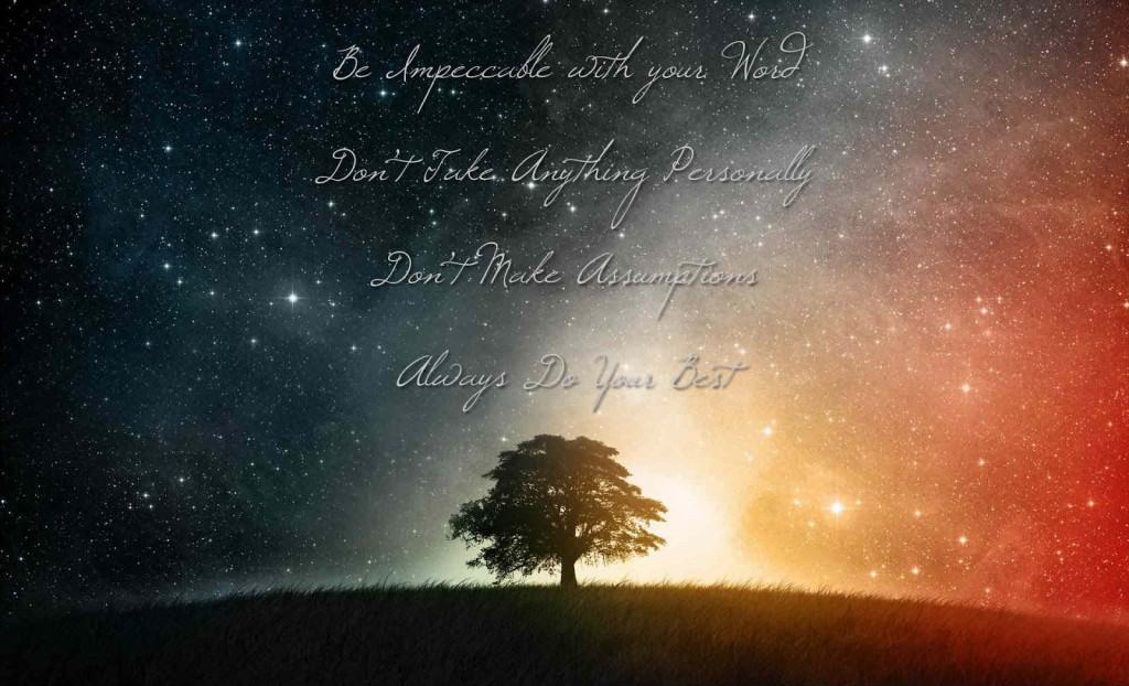space and tree with four agreements written on image